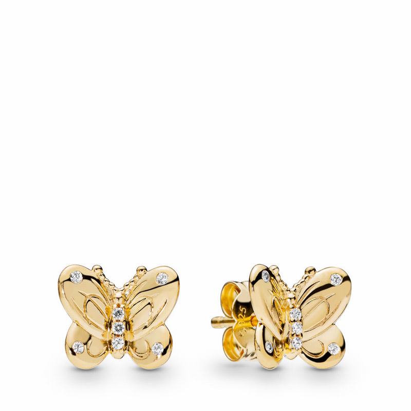 Pandora Shine™ Decorative Butterflies Stud Earrings Ireland - 18ct Gold Plated/Cubic Zirconia - 0183